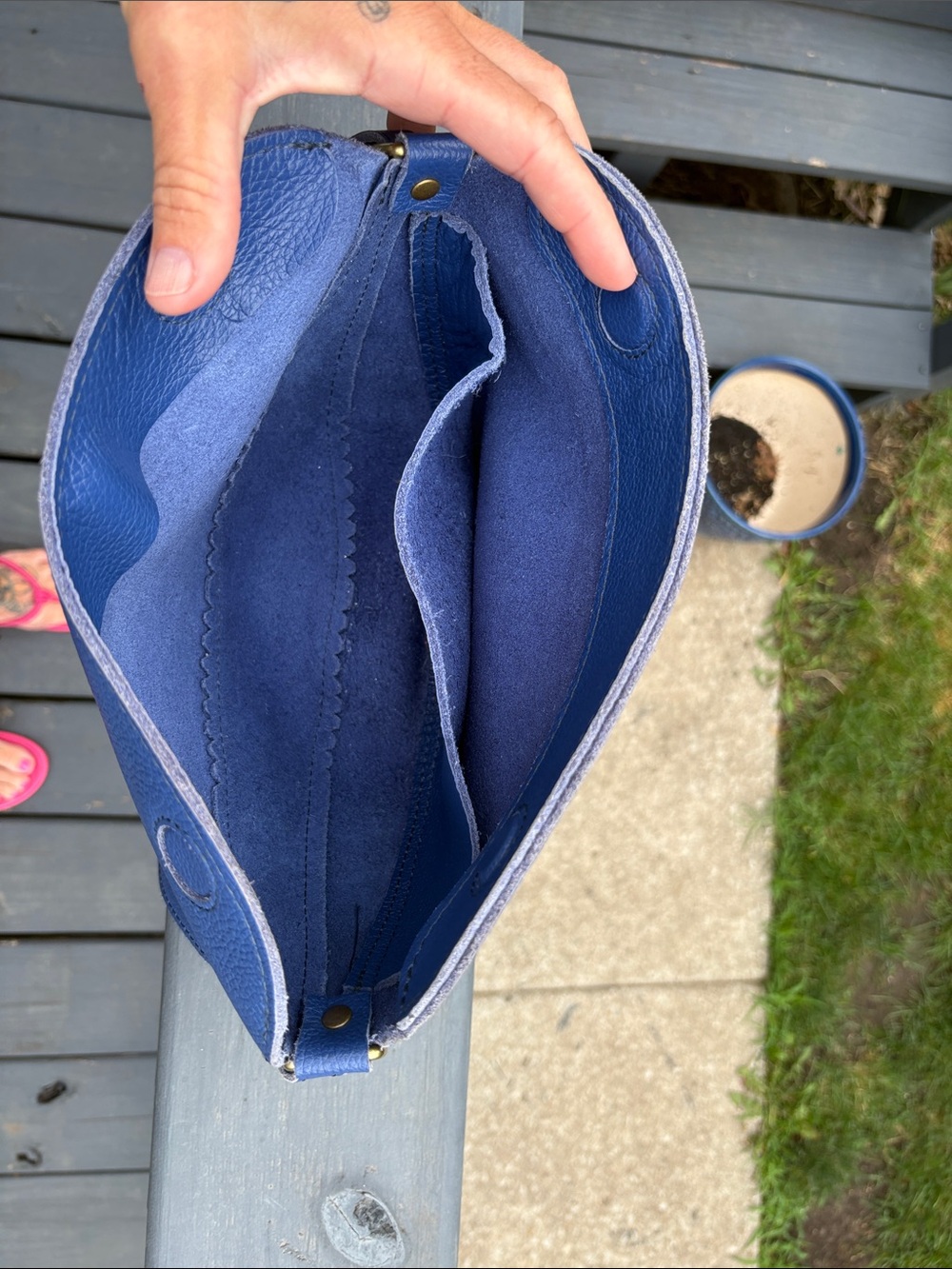 Pebbled Blue Half-Moon Crossbody Bag - Picture 3 of 3